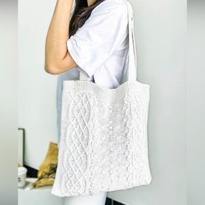 Faux Pearls Decor Knitting Crochet Tote Bag